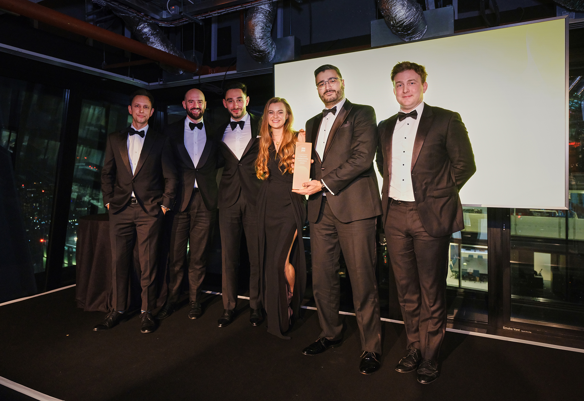 Ride Shotgun team collecting ICMA Gold Award for Best B2B Content Campaign at Landing Forty Two London